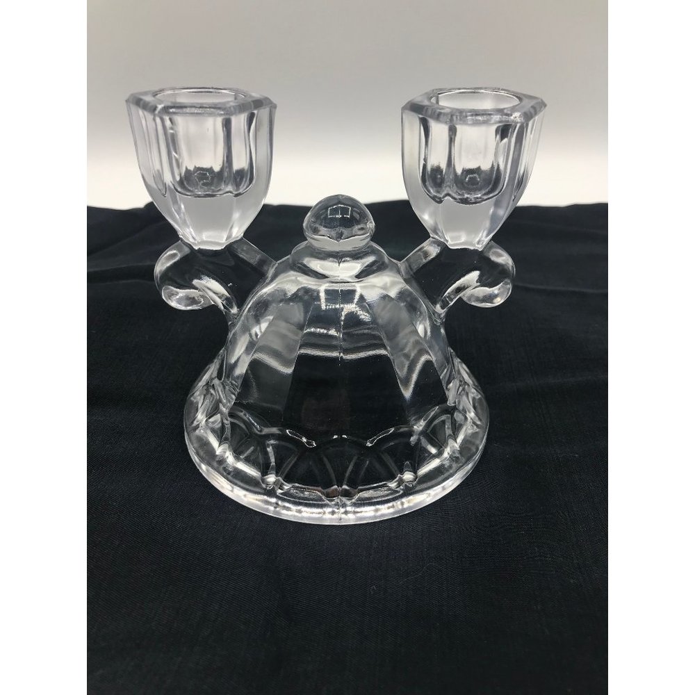 Vintage Imperial Glass Crocheted pattern dbl. light candleholder 40’s to 50’s